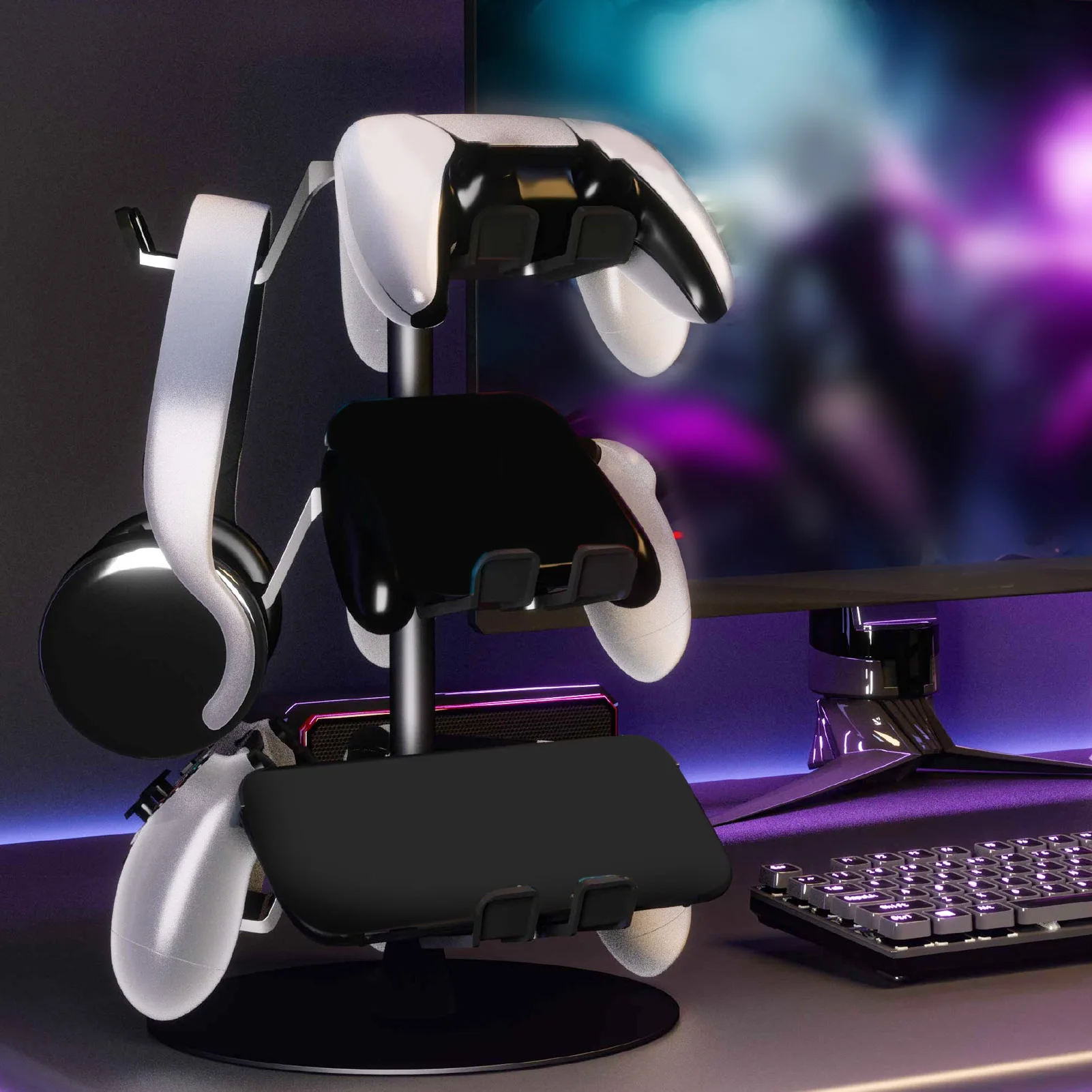 

3 Tiers Game Controller Holder Fit for SWITCH 2 Gaming Controller Headphones Organizer Desktop Rotatable Headset Stand