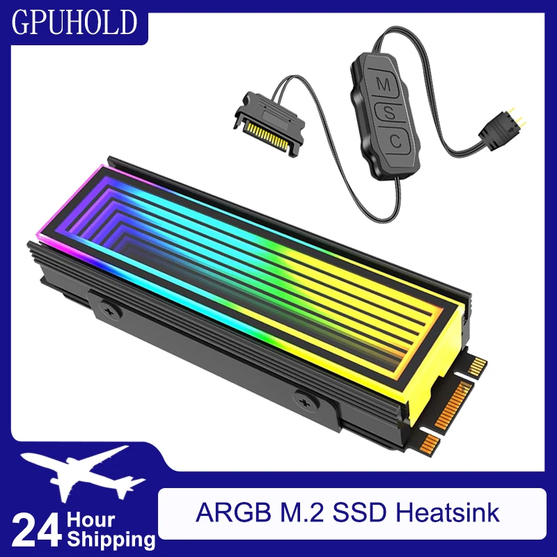 GPUHOLD ARGB AURA Sync Computer 2280 SSD M2 Radiator Aluminum PC RGB M.2 Nvme Cooler Heatsink Solid State Drive Heat Sink Cooler