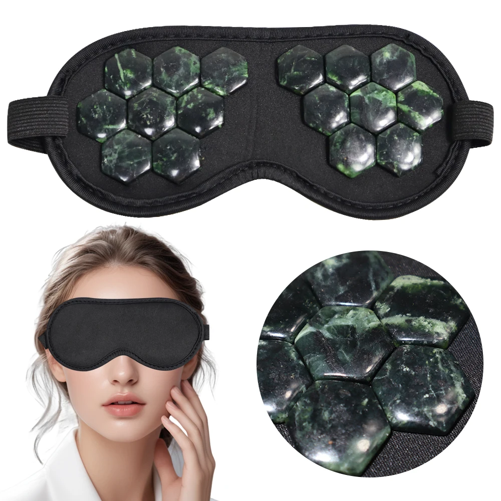 

Natural Jade Eye Mask for Cooling Therapy - Hand Polished Gemstone Cold Compress for Puffy Eyes, Dark Circles & Headache Relief