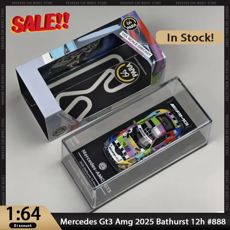 

New In Stock Para 1:64 Mercedes-Benz Gt3 Amg 2025 Bathurst 12h #888 Car Alloy Miniature Diecast Mercedes Ornaments Custom Toys