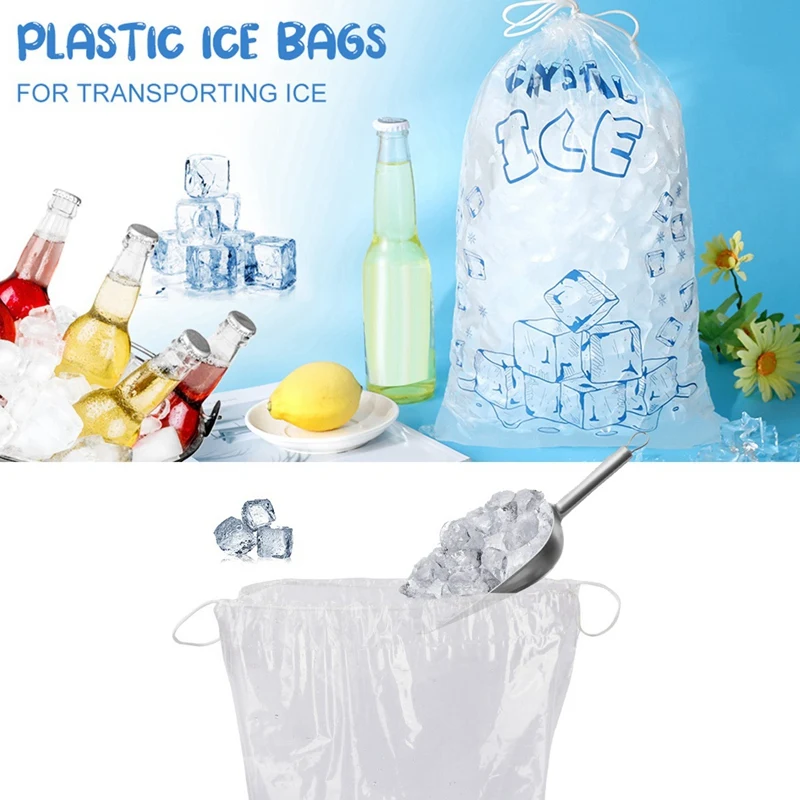 100 hitungan tas es untuk mesin es, tas es batu dapat digunakan kembali tugas berat, penjaga tas es Freezer
