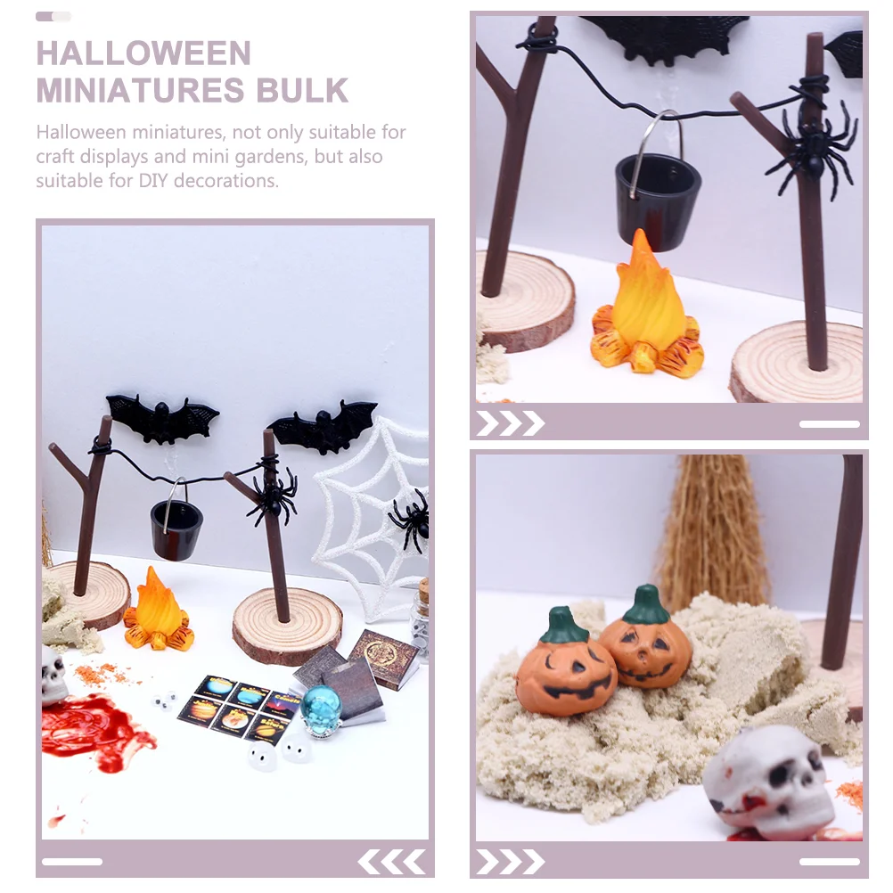 Halloween Miniaturen Zubehör Ornamente Kit Haus Spielzeug Dinge Dorf Schädel Kürbis