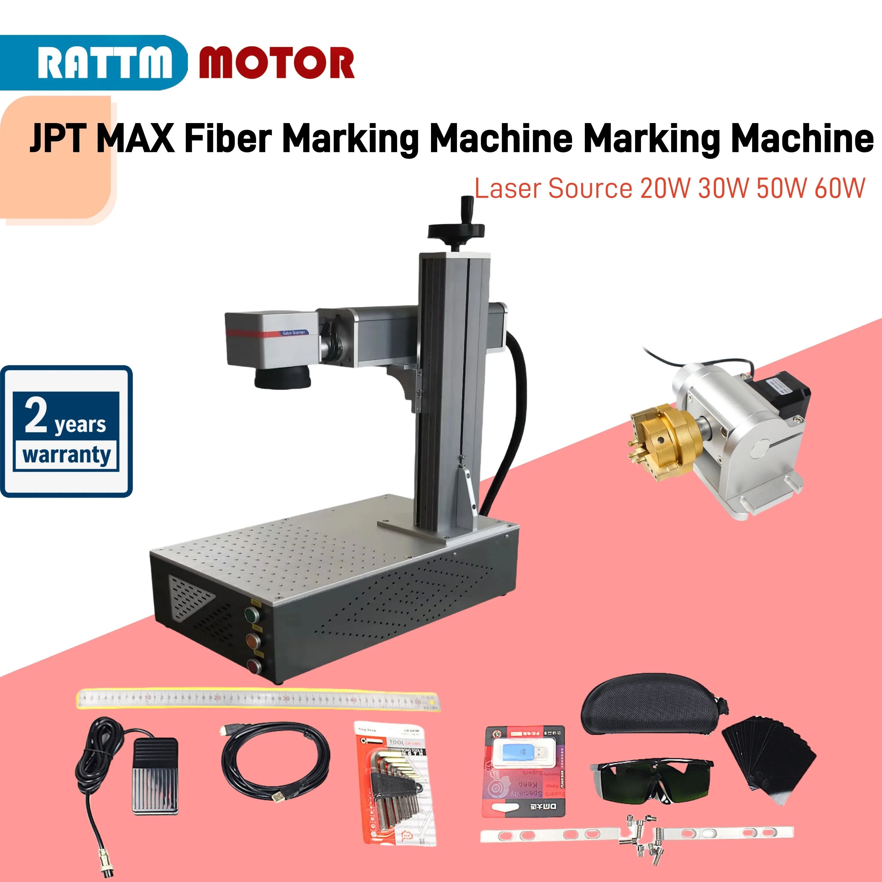 JPT M7 MOPA Fiber Laser Engraving Marking Machine 20W 30W 60w 80w 100w Carving Printing Metal BJJCZ EZCAD software Rotation Axis