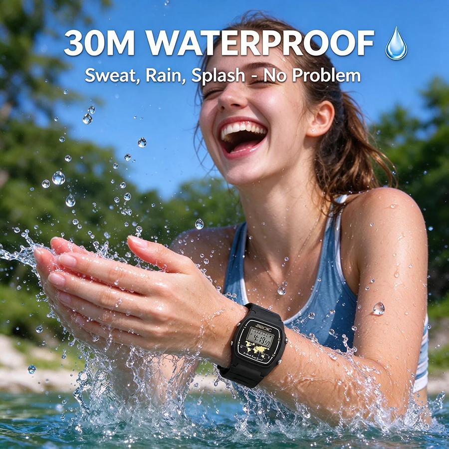 Retro Square Digital Sports Watch Women 30M Waterproof LED Alarm PU Strap Wristwatch