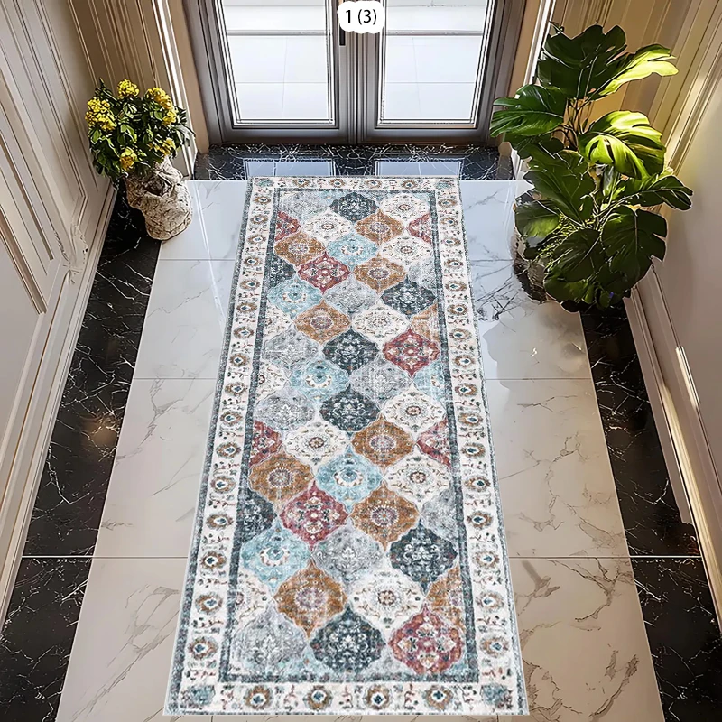 Retro Persian Style Long Runner Corridor Carpet Light Luxury Persia Decoration Hall Aisle Rug Non-slip Lobby Stairway Floor Mats