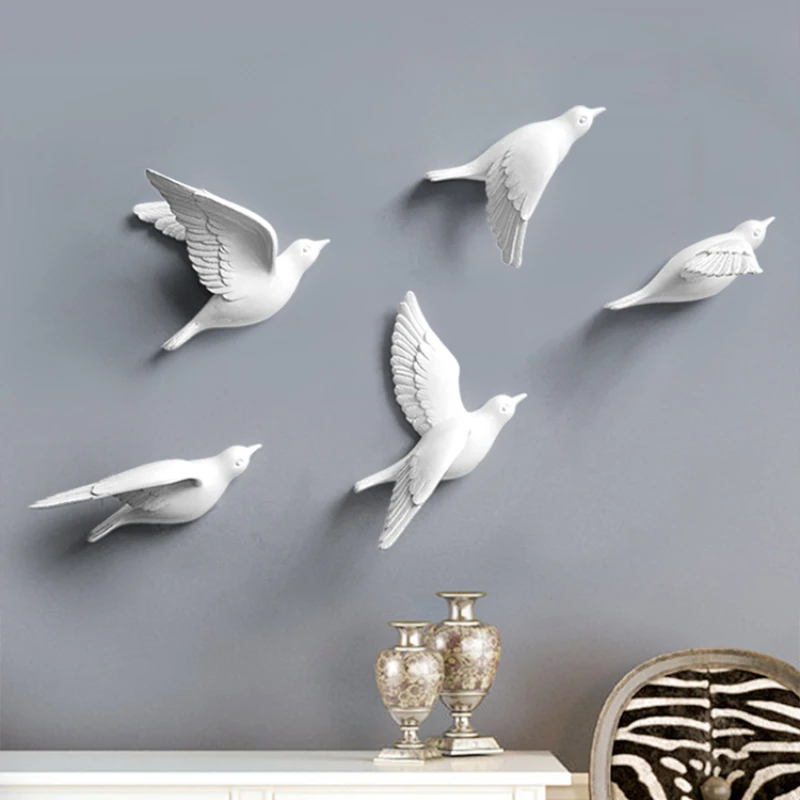 

Resin Birds Creative For Wall 3d Sticker Living Room Animal Figurine Wall Murals tv Wall Background Decorative Home Decor Birds