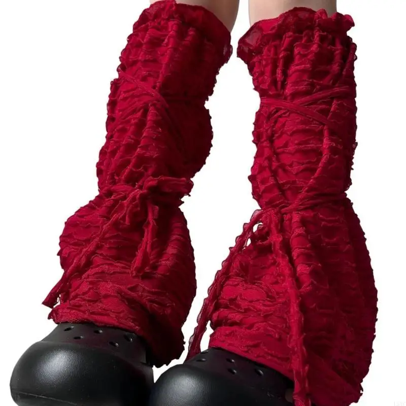 L5YC Ballet Dance Leg Warmers Summer Mesh Leg Warmers Flared Leg Sleeves Sweet Bows Lace Up Legwarmers Streetwear for Womens