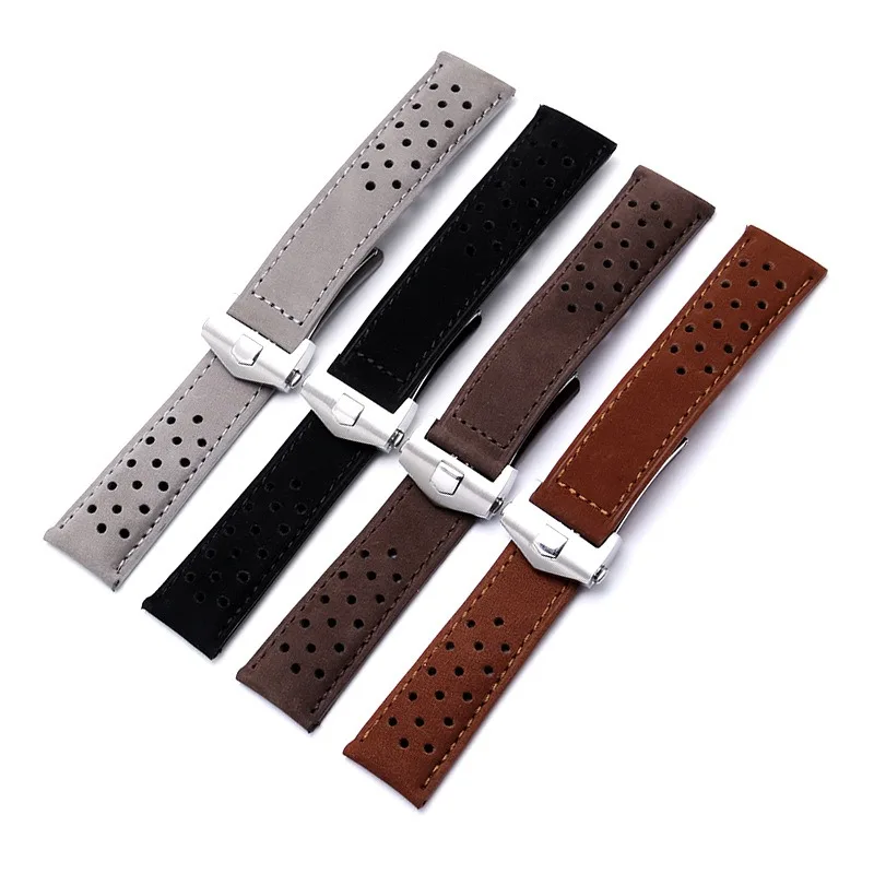 Real Calf Leather Suede Ventilate Watch Strap For Tag Heuer Aquaracer Carrera Watchband MONACO Bracelet Men 20mm 22mm 24mm