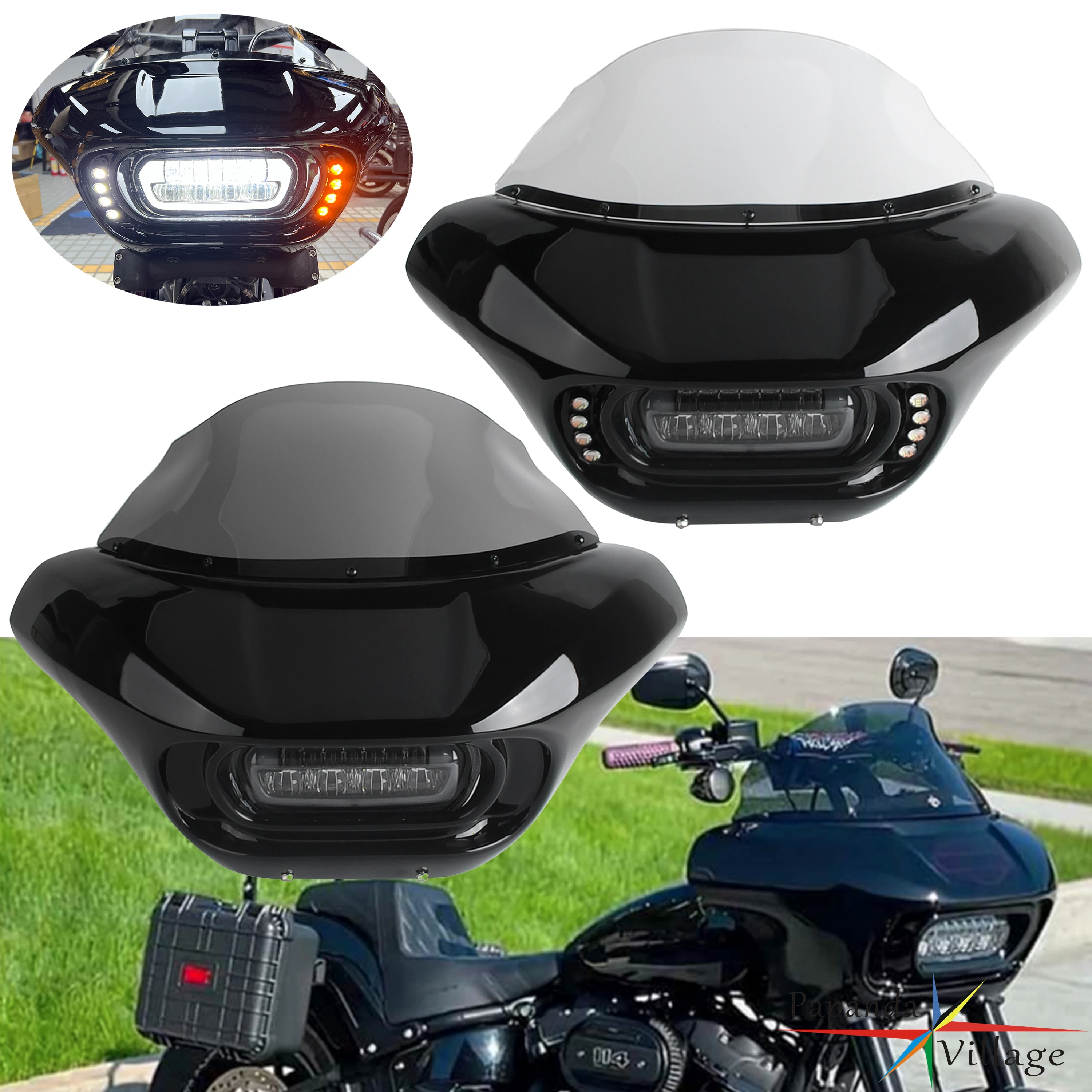 

Front Light Full Cowl LED Shark Fairing For Harley Softail FXFB Fat Bob 114 FXFBS DRL Turn Signal Headlamp Windshield Kit 18-24