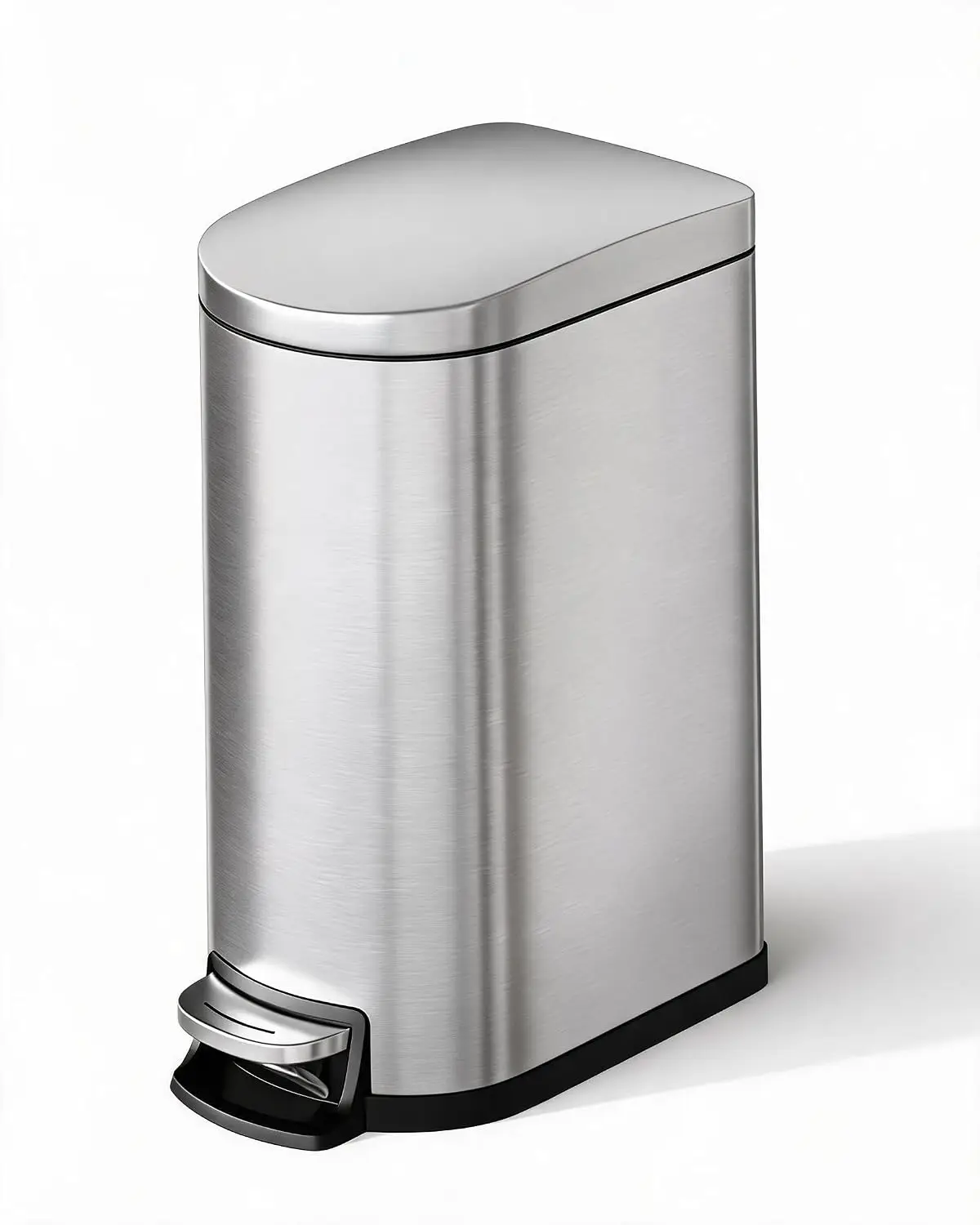 Tacleekii 2.6Gal 10L  Stainless Steel Bathroom Trash Can with Lid, Slim Waterproof Garbage Can for Bedroom, Small Step-on Metal Trash Bin with Inner Bucket, Rear Handle, Soft Close Lid