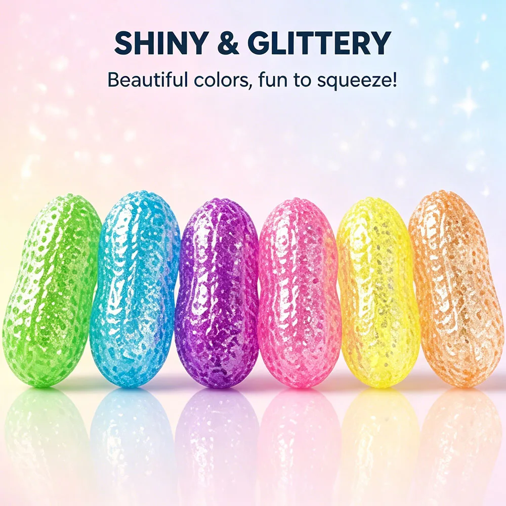 Kawaii Rainbow Peanut Squishy Maltose Filled Soft Squeeze Anxiety Vent Aesthetic Room Desk Decor Ornament Surprise Gift Idea