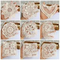 Beige Cotton Embroidery Lace Applique Patches Cloth Stick Mesh Fabric Children's Clothing Home Decor Sewing Accessories 24100901