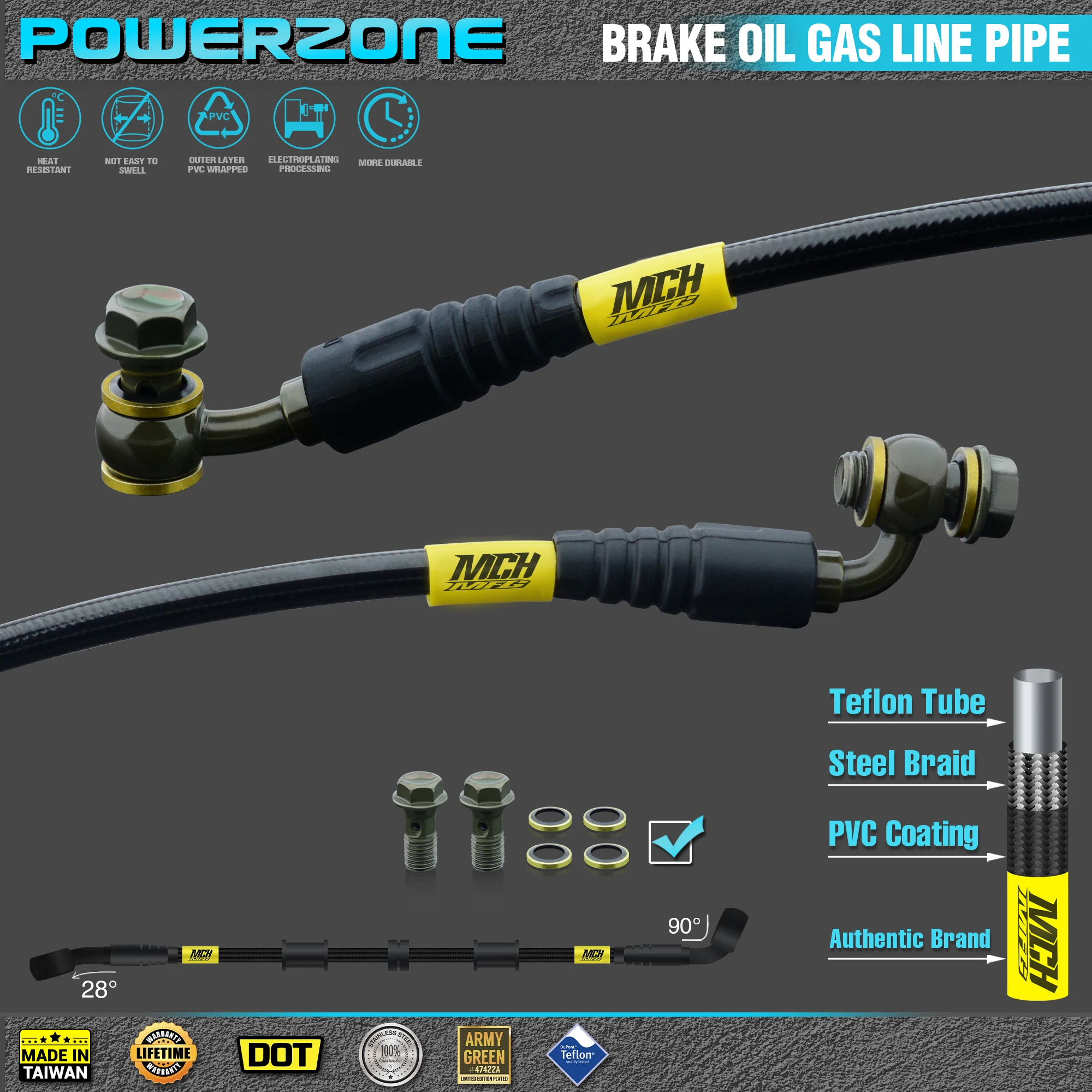 Motocykl Dirt Bike Pleciony stalowy hydrauliczny przewód hamulcowy Sprzęgło Przewód olejowy 400 do 2300 mm 90-28 stopni Dopasowanie Racing MX Czarny