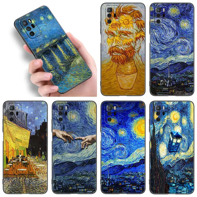 Starry Night Art Van Gogh Black Silicone Phone Case For Xiaomi Redmi Note 9 10 11 11S 11T 12 13 Pro 5G Plus 9S 10S 12S