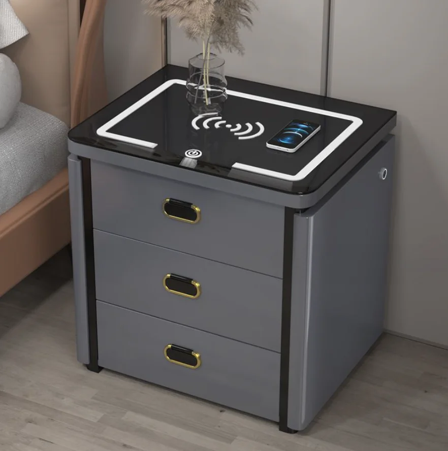 منضدة ذكية حديثة شحن لاسلكي طاولة بجانب السرير بلوتوث صوت LED مصباح خشبي قابل للتعديل لاستخدام غرفة نوم الشقة #5