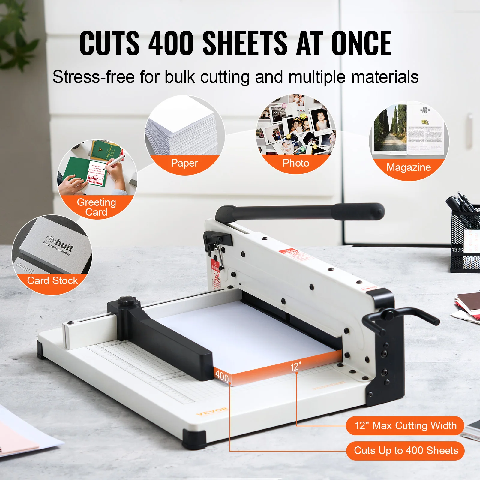 VEVOR 12"/17'' Industrial Commercial Paper Cutter 400 Sheet Capacity Solid Steel Construction Stack for Office Home School Shop