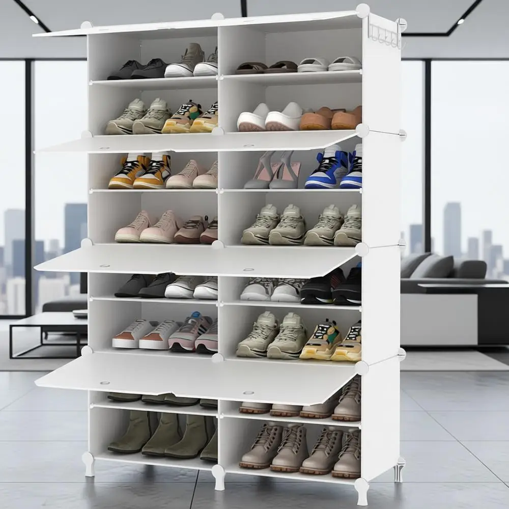 

8-Tier Door-Mounted Shoe Cabinet, 32-Pair Storage Organizer for Home Entryway, White