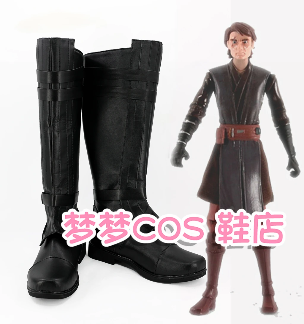 Wars Cosplay Anakin Skywalker Cosplay PU Boots High Heel Black Shoes Halloween Cosplay Prop For Adult Men