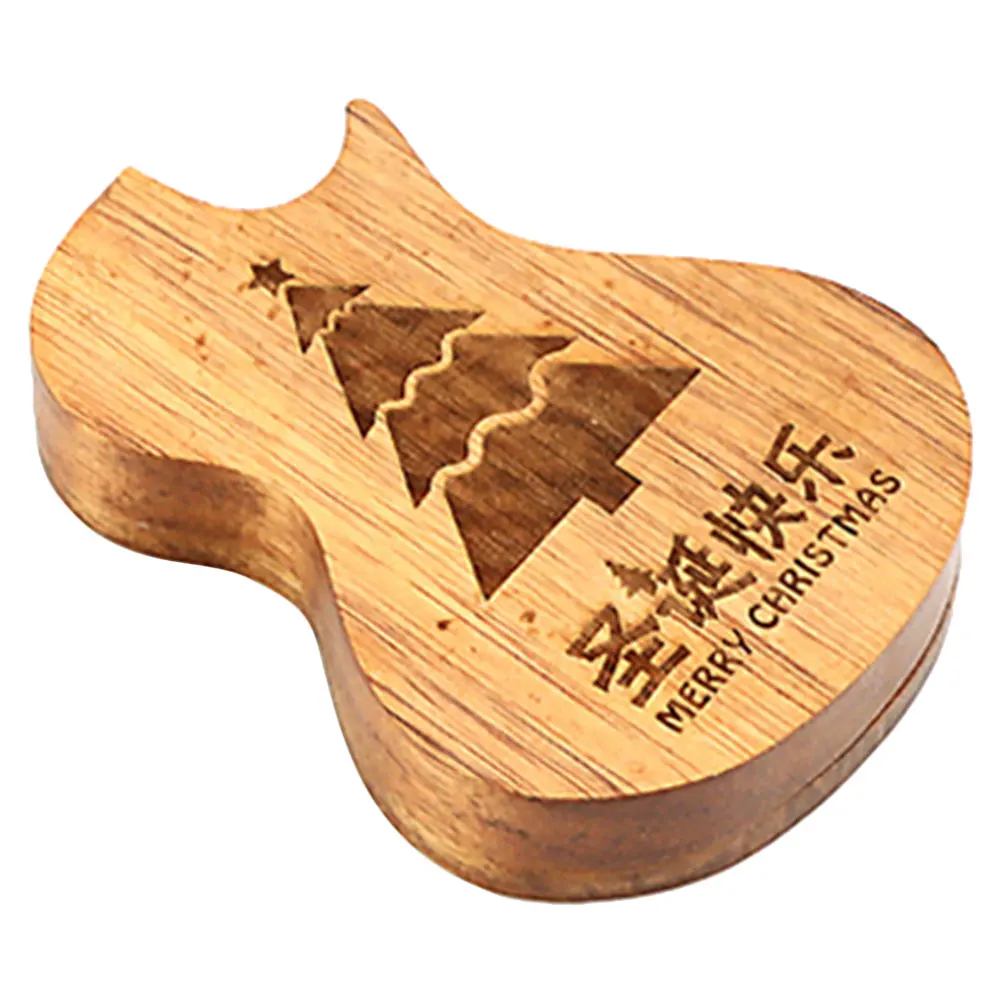 

Wooden 3-Compartment Storage Organizer Case For Guitar Ukulele Thumb Finger Picks Natural Wood Grain Design Portable