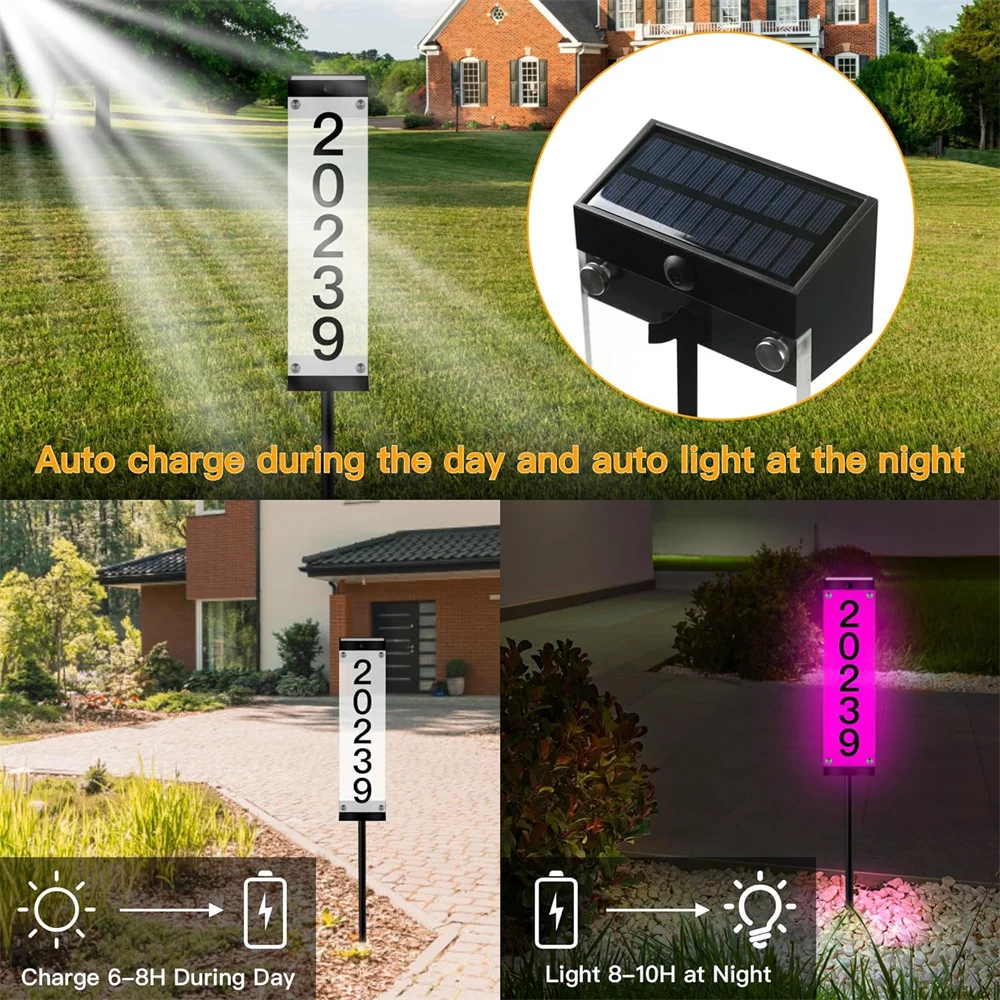 Solar Powered Address Sign Light House Number Lamp Waterproof RGB Color or 2 Colors with Stakes for Street,Yard,Home