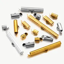 20pcs Stainless Steel Gold Plated Crimp End Beads Slide Chain Clasp Tube Slider Connector for DIY Bracelet Crafts Jewelry Making