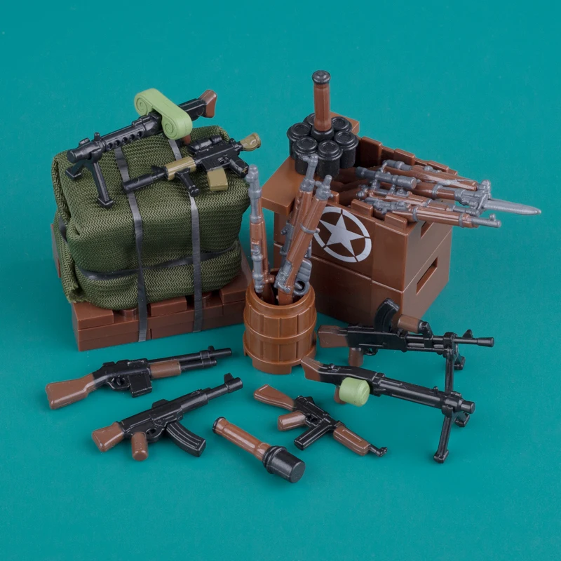 WW2 Military Weapons Figures Guns AK Rifle Building Block Two Color Printed Bricks Soldiers Object Accessories Kids MOC Toys 98K