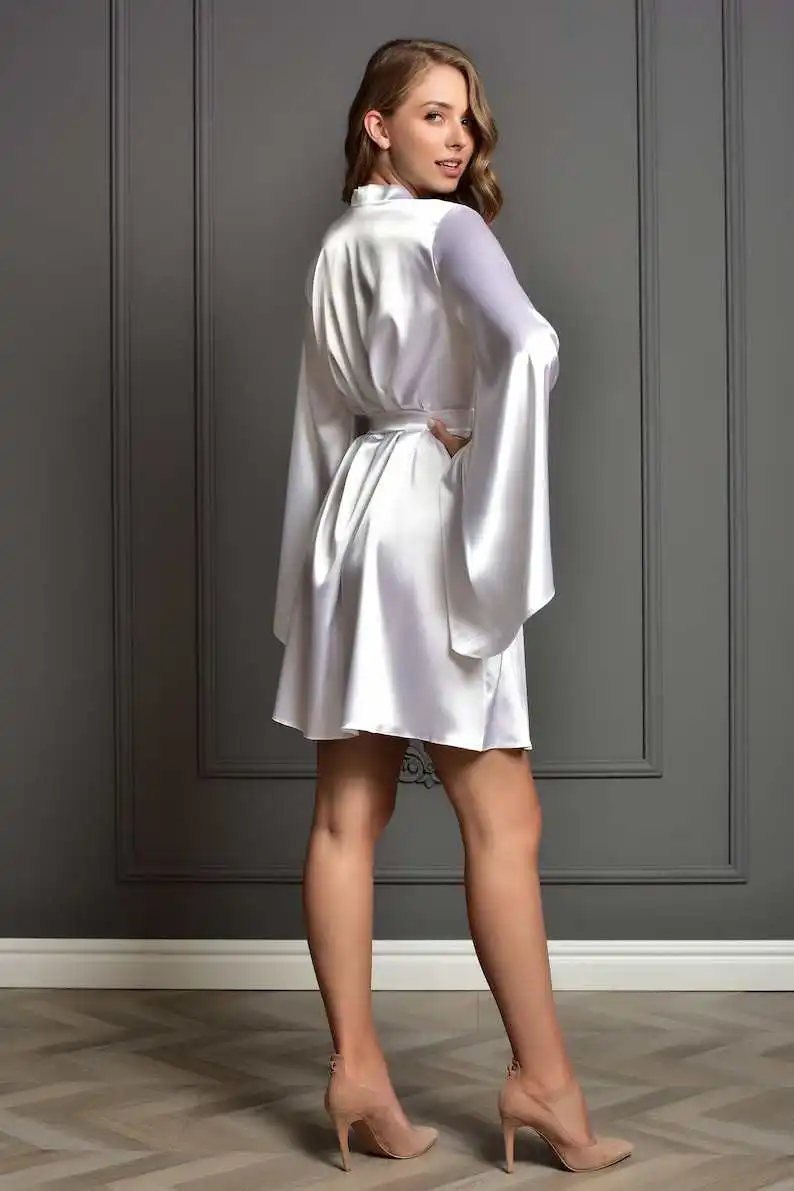 Clássico simples feminino roupão de banho apliques rendas manga longa com decote em v noiva robe senhora festa sleepwear divisão camisola personalizada