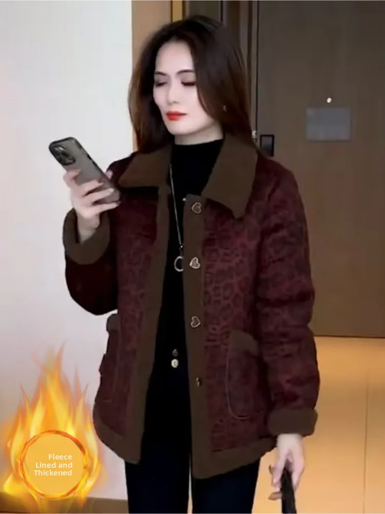 

Утепленная хлопковая куртка с леопардовым принтом для пожилых женщин, зимняя повседневная верхняя одежда с длинными рукавами