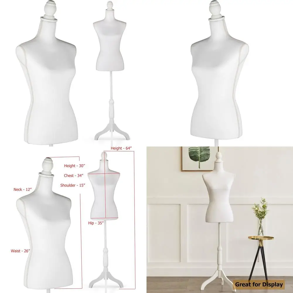 

Регулируемый по высоте женский манекен с подставкой-триподом для демонстрации одежды, белый