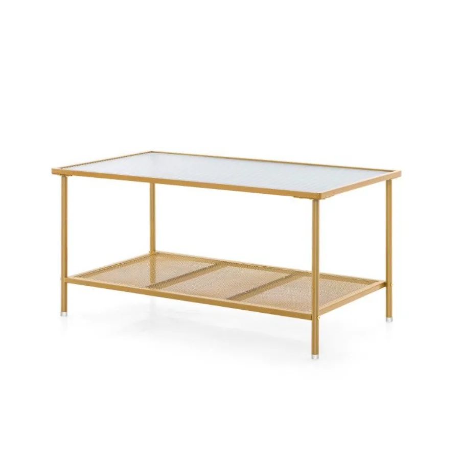 

2Tier Coffee Table with Shelf Center Tea Table with Tempered Glass Top
