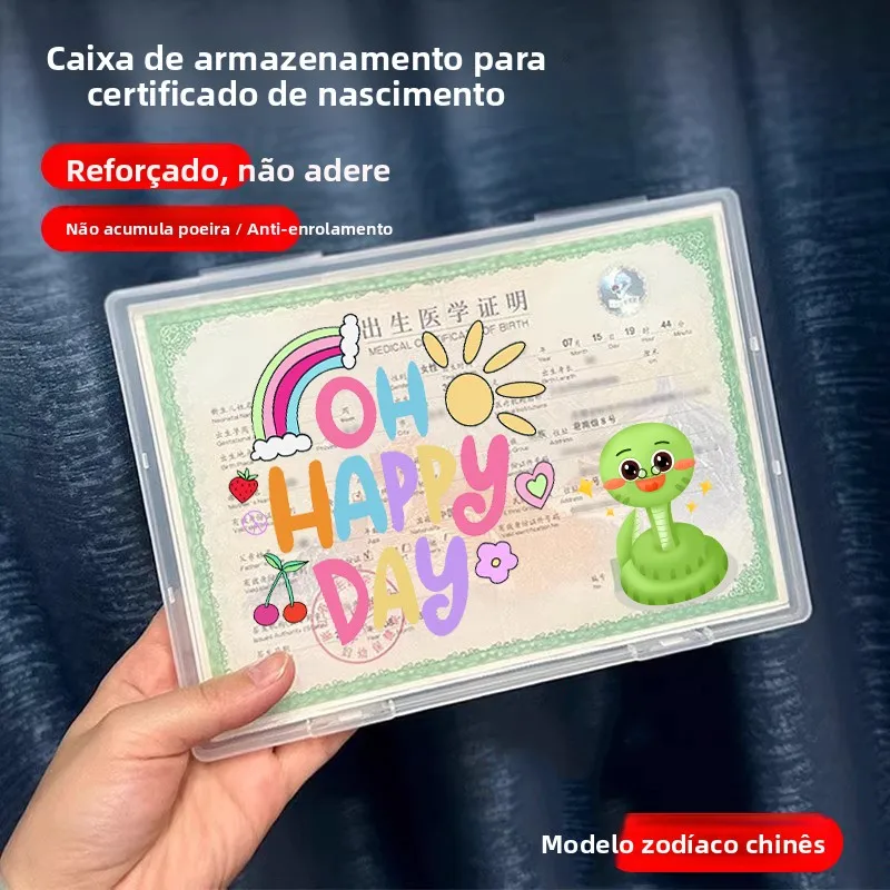 birth-certificate-protection-cover-snake-zodiac-non-stick-document-storage-box-family-organizer-plastic-case-medical-proof