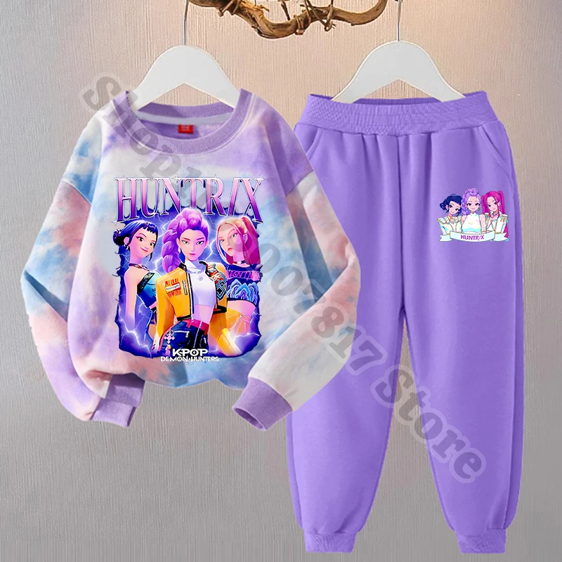 KPop شيطان الصيادين فتاة البلوز فستان أطفال مع سروال داخلي ربيع الخريف الاطفال ملابس لطيف غير رسمية الأطفال كم طويل بنطلون علوي هدية عيد الميلاد #1