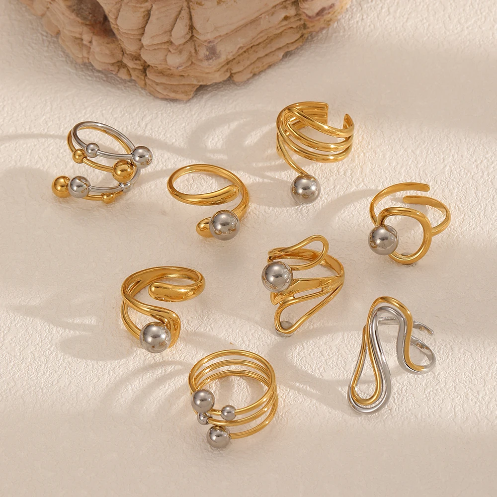 Edelstahl 18K Vergoldeter Ring mit Mischfarben-Perlen, Verstellbarer Offener Ring, Modischer Charm-Fingerschmuck – Detail 3