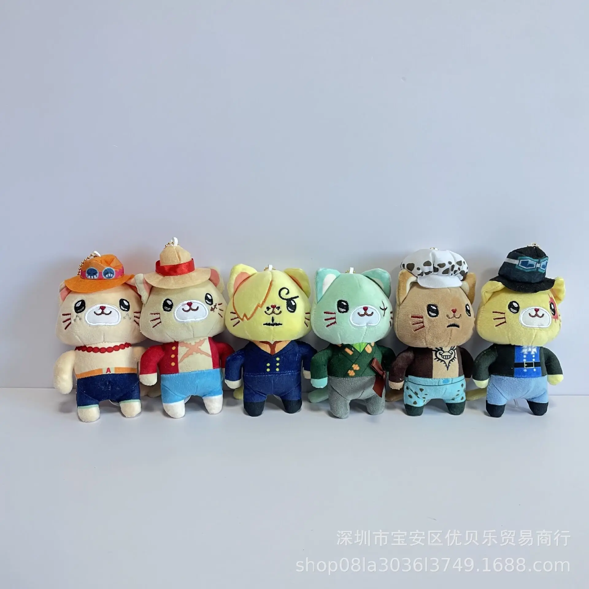 6pcs/set Stuffed One Piece Cotton Pendant With Cat Patch Mask Plush Doll 14cm Luffy Sanji Law Ace Gift Kawaii Plush Doll Toys