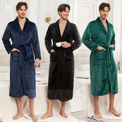 Winter Flannel Men's Long Robe Sleepwear Thicken Warm Coral Fleece Kimono Bathrobe Gown Lounge Wear Loose Nightwear Home Clothes