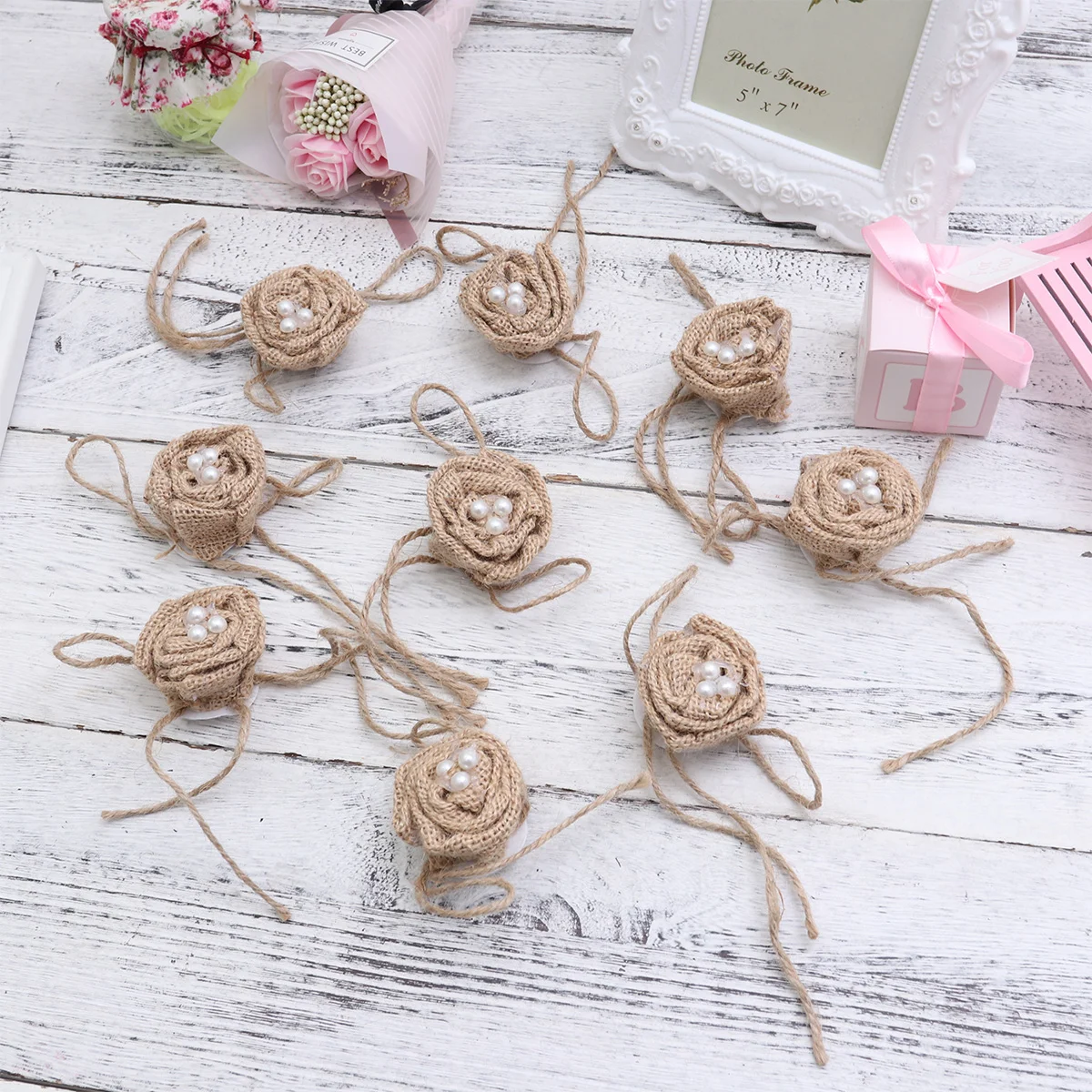 

9 Pcs Embellishments for Crafting Wedding Flower Decor Burlap Bow Ornament Hessian Rose Jute Roses