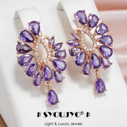 SYOUJYO Drop Purple Natural Zircon Earrings For Women 585 Rose Gold Color Wedding Party Fashion Exquisite Jewelry