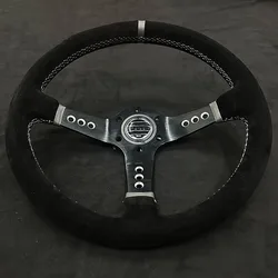 14 Inch Concave Car Modified Steering Wheel Leather And Suede Racing Sports Steering Wheel Personalized Universal Type