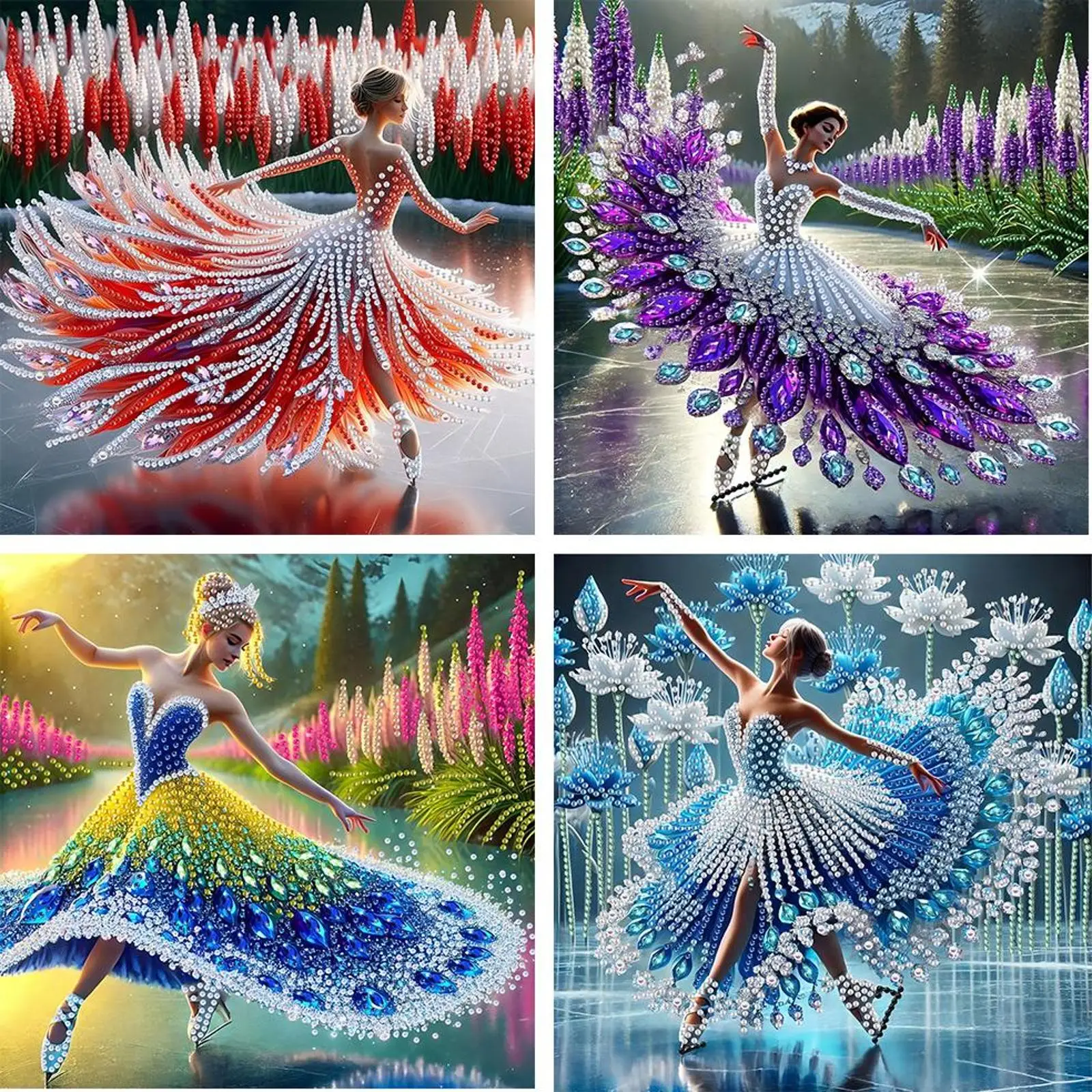 

Набор для алмазной вышивки 5D DIY, 4 шт., с частичной выкладкой, специальной формы, для декора, 30x30 см