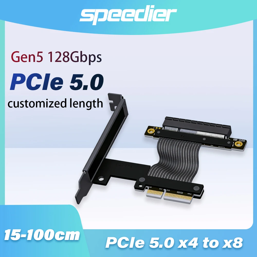 PCI Express PCIe 5.0 X4 To X8 Riser Extension Cable 90 180 270 Degree GEN 5 128Gbps PCI-E 4X Expansion SSD 1U GPU Adapter