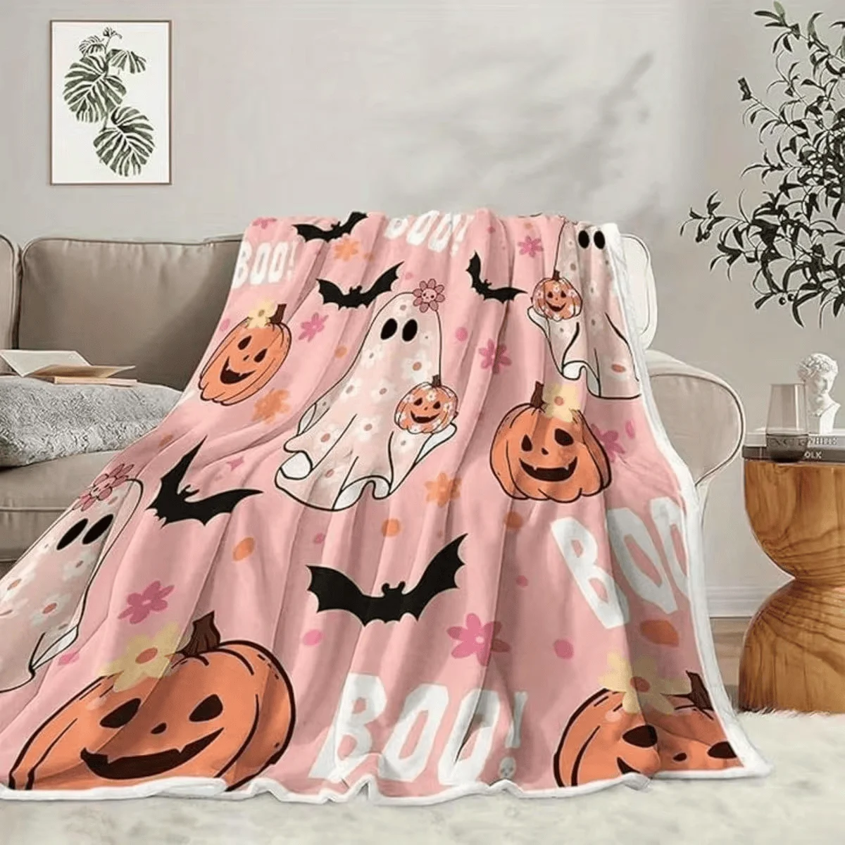 Newest Blanket  Halloween Pumpkin Ghost Witch Hat Print Flannel Blanket Cute Holiday Soft Warm Sofa Bed Throw Holiday gifts