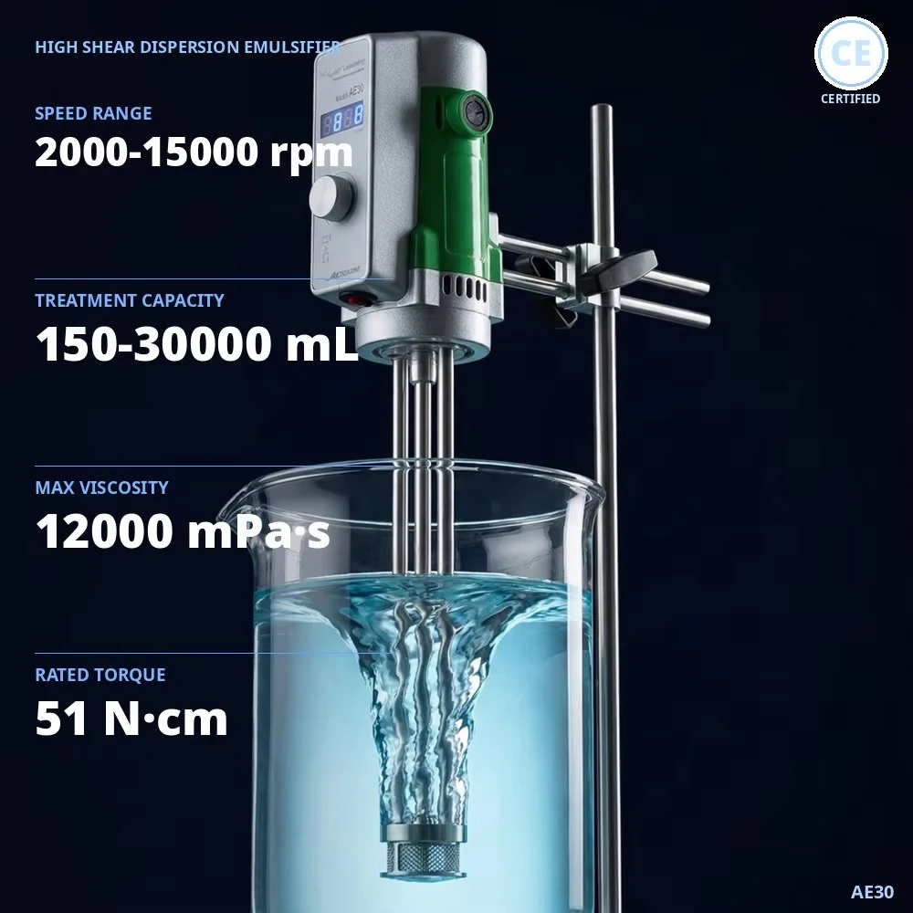 High Power 800W High Shear Homogenizer AE30 Phi50mm Lab Dispersing Emulsifier for Large Volume Mixing Paint Ink Slurry