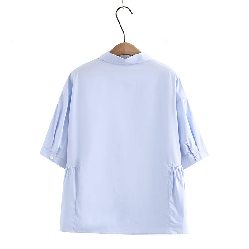 Chemise bleue à manches courtes et boutons pour femmes, grande taille, 3XL, 4XL, 5XL, 6XL, nouvelle collection printemps été 2023