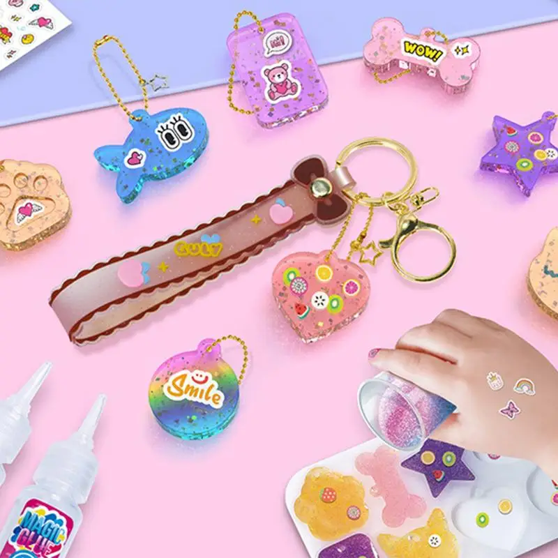 Epoxy Resin DIY Toy Complete Epoxy Resin Keychain DIY Kit Parent And Children DIY Keychain Toy For Early Learning For Handicraft