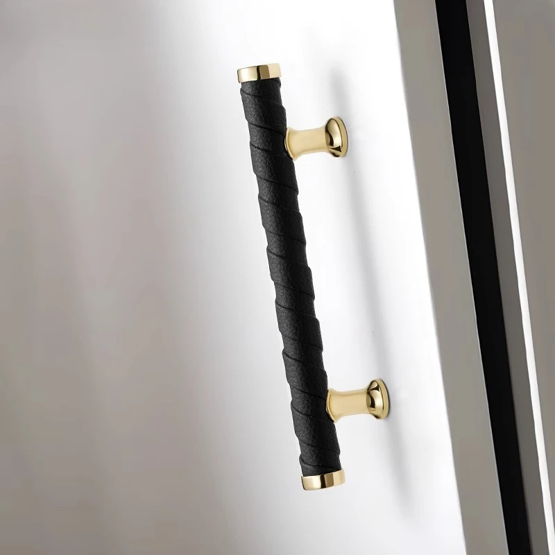 الحديثة الحد الأدنى درج جلدي يسحب الفاخرة مخيط يدويا مقابض للخزانة خزانة المنزل مقبض طويل مضمد الأبواب الملحقات