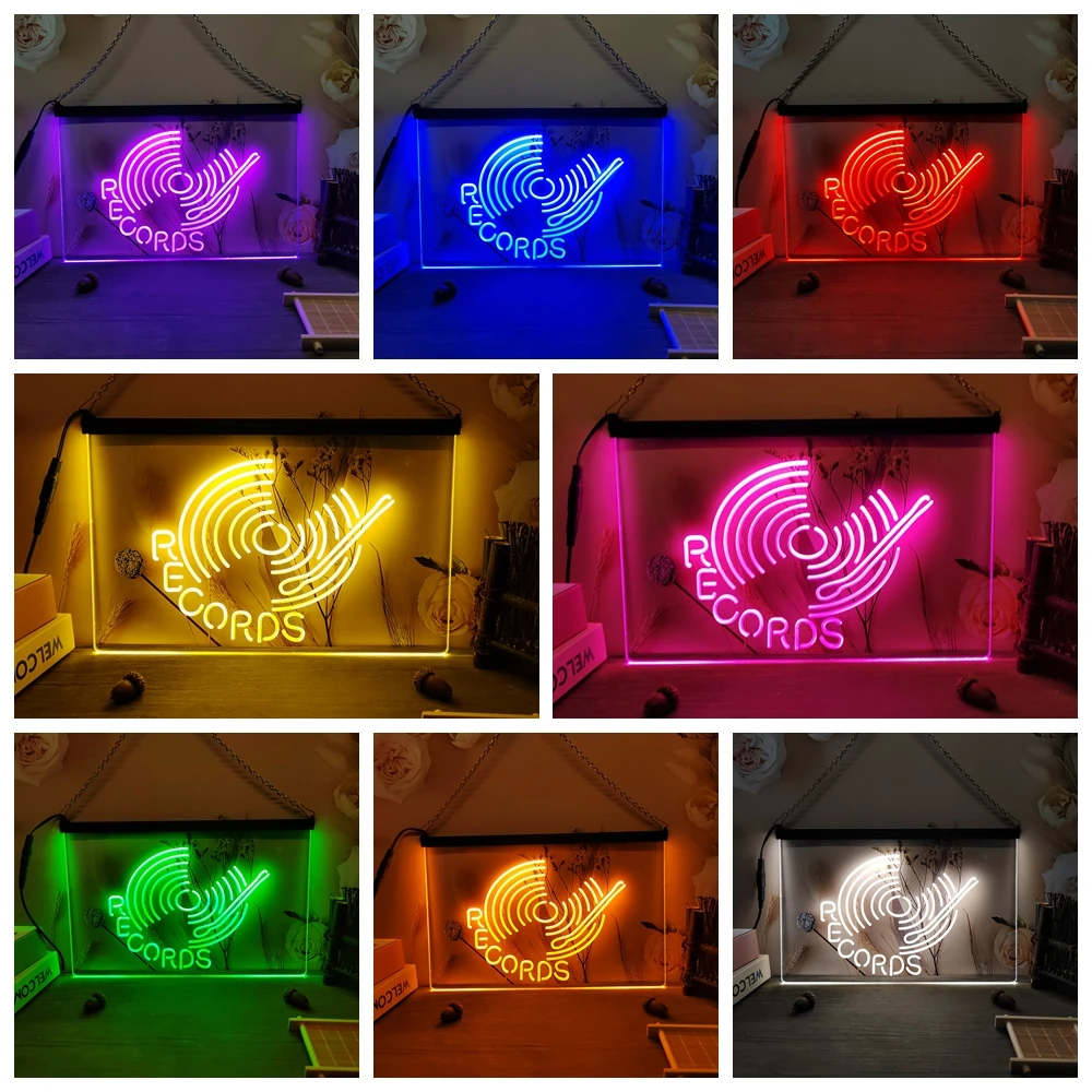 سجلات القرص الدوار DJ Bar-3D نحت LED النيون تسجيل ديكور المنزل جدار الزفاف مكتب غرفة نوم الإبداعية