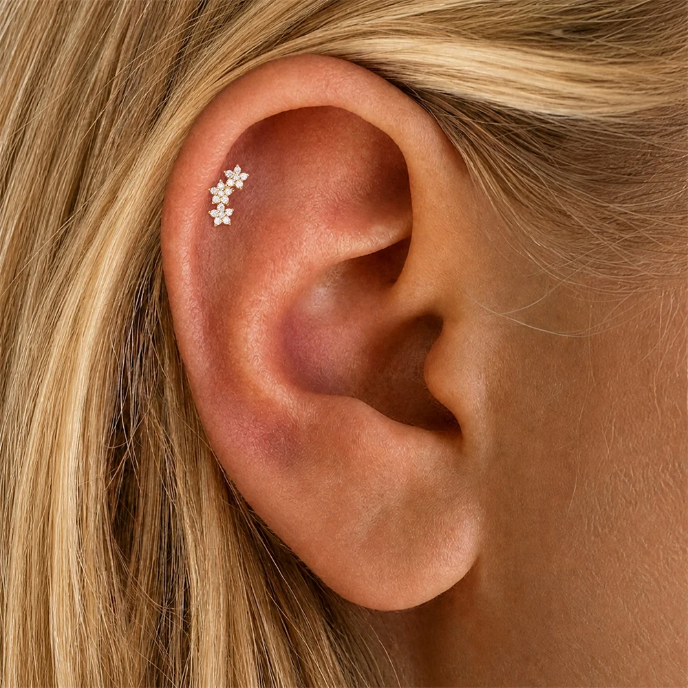 AIDE 925 Sterling Silber Fünfblättrige Blume Pferdeaugen CA Zirkon für Damen Knorpel Helix Flachrücken Piercing Ohrring Party Geschenke – Detail 25