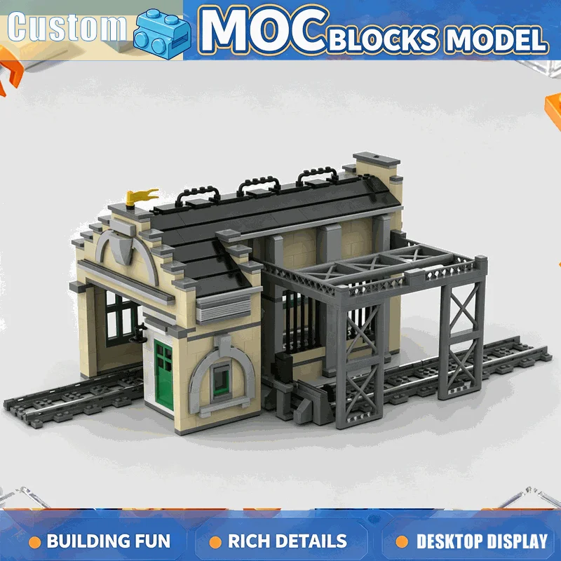 989PCS Railway Station Workshop Building Model Blocks Creative DIY Assembly Architecture Toy Gift Collection Display Educational