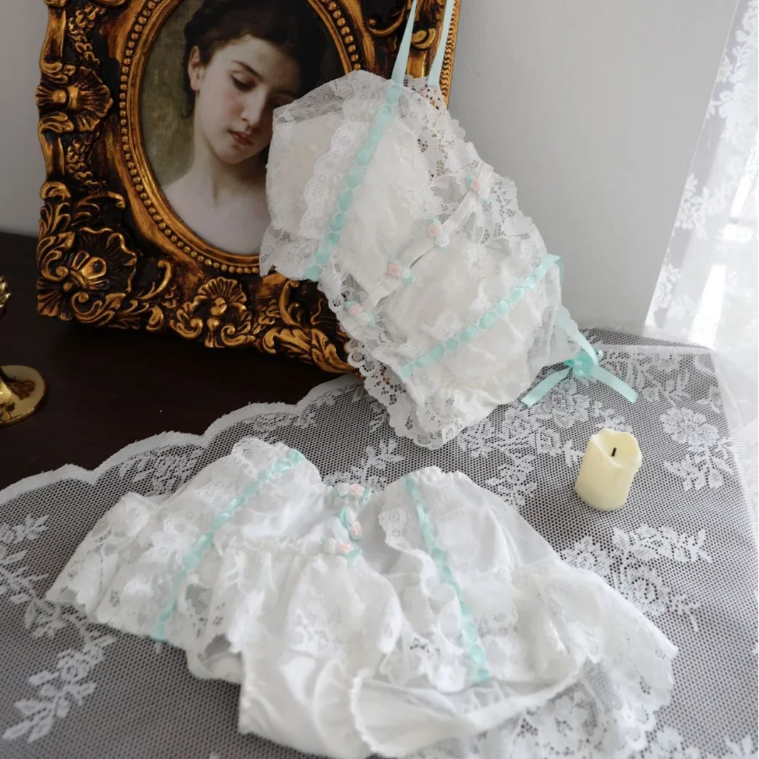 طقم حمالة صدر رفيعة من الدانتيل بشريط عتيق بدون حلقة فولاذية ملابس داخلية نسائية يابانية طالب صدر صغير مريح Ropa Interior Mujer #1