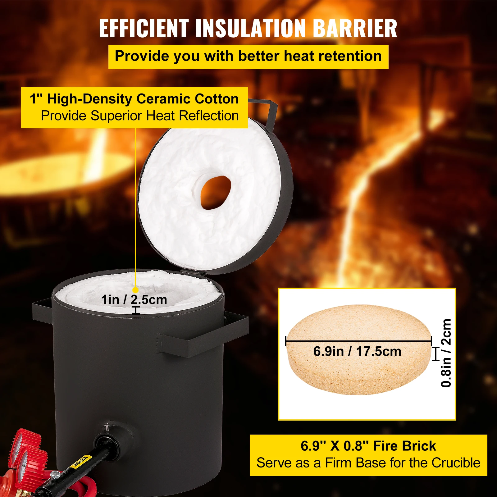 VEVOR Propane Melting Furnace 2/4/5/6/10 KG Metal Foundry Furnace Kit w/ Graphite Crucible & Tongs Casting Smelting Devil Forge